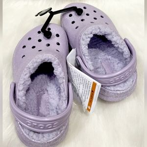 Crocs Girls Glitter Lined Clogs Size J2-J3 Lavender Lightweight Comfortable